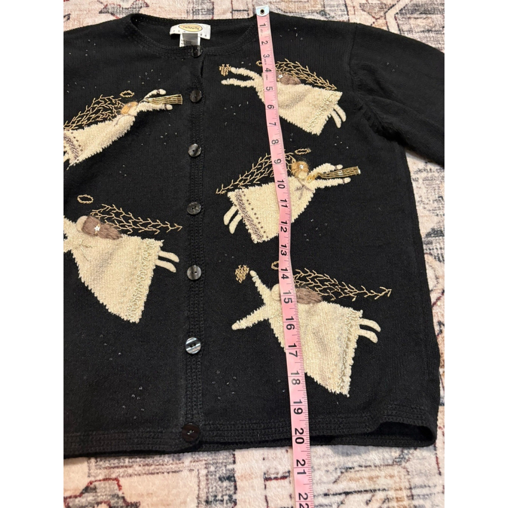 Vintage Button Up Cardigan Sweater Black Angels Embroidery Beaded P Sm - Picture 8 of 10
